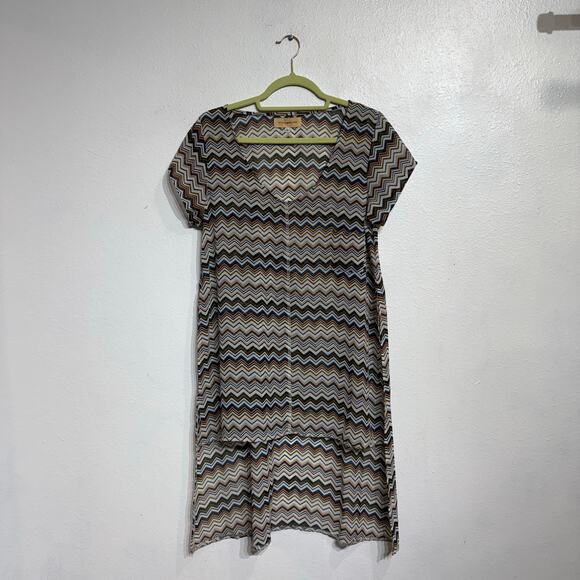 Otis & Maclain Chevron Print Sheer High Low Blouse Sz L - Picture 1 of 8
